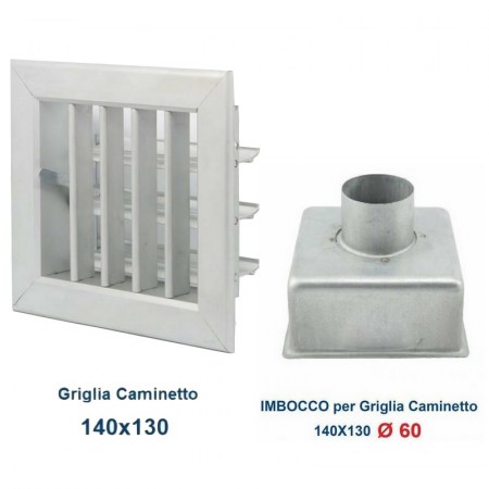 Bocchetta Aria cm14x13 Alluminio con Adattatore D.60-Griglia x Caminetto Regolabile